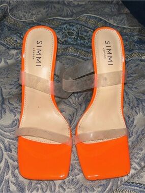 SIMMI London Women's Orange Clear-Strap Heeled Slides